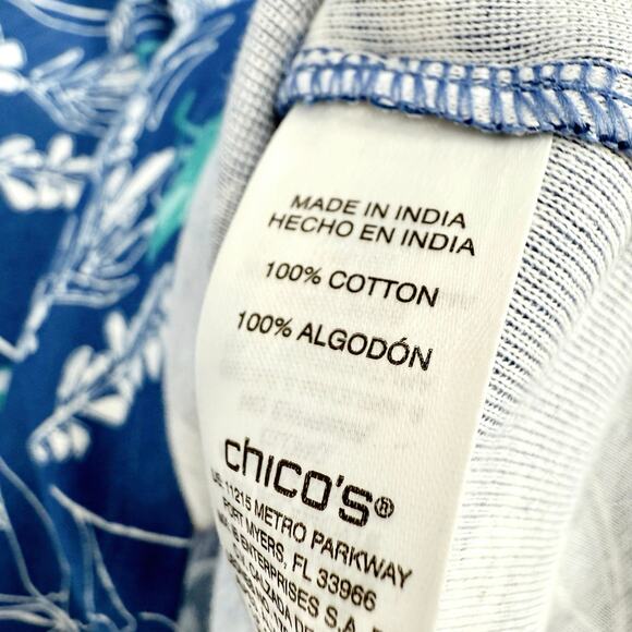 NEW NWT Chicos Plus Size 2X XXL 4 Blue Tropical Birds Blouse Shirt Top Beach - Picture 8 of 9